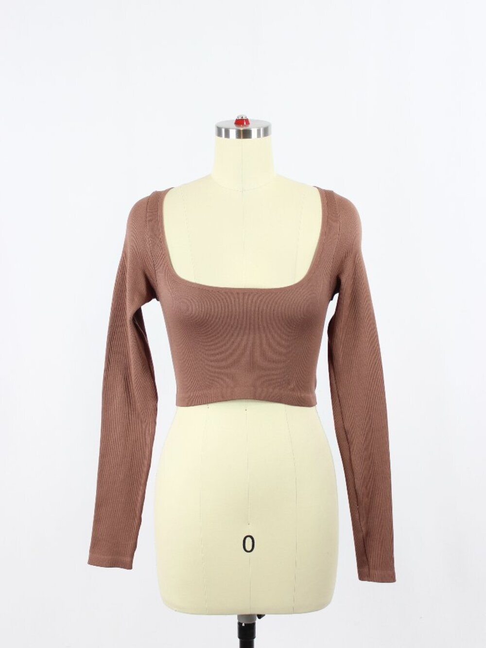 Aritzia SUNDAY BEST Brown Ribbed Sinch Seamless Long Sleeve Ribcage Top, Size S